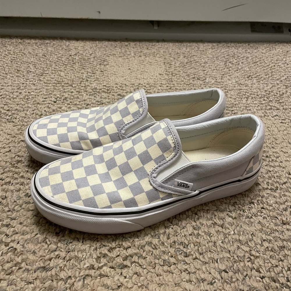 Light blue & white checkered vans